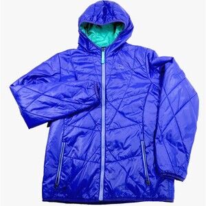 LL Bean Jacket Hooded Puffer L 14 16 Women Quilted Insulated Purple Ski Gorpcore